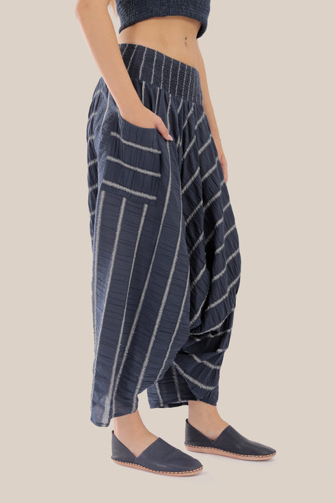 Striped harem pants with elastic waistband